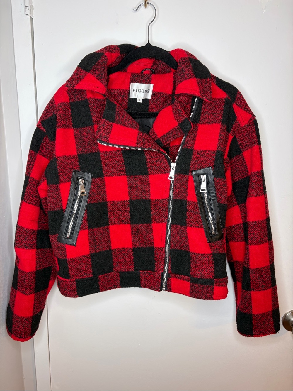 Vigoss Red & Black Buffalo Plaid Moto Jacket